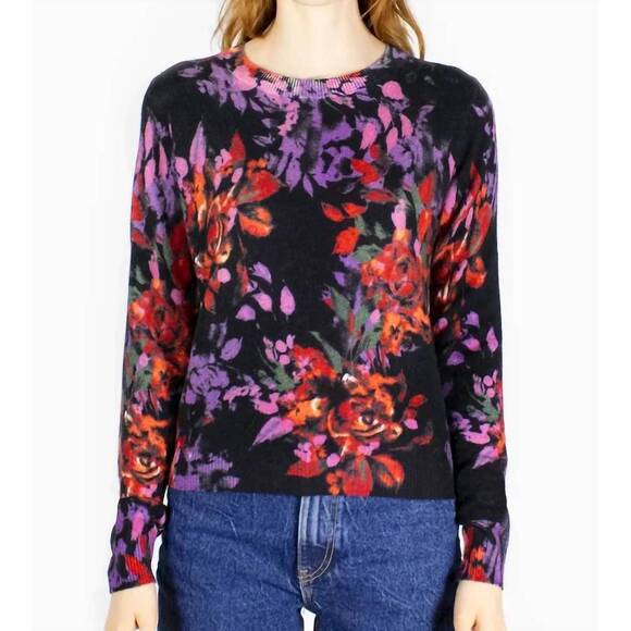 NEW AUTUMN CASHMERE floral print crew cashmere sweater in multi